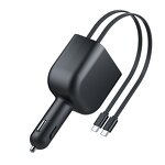 Car Charger - Manufacturer Y4 MP3 4-in-1 Digital Display Retractable Fast Charging Adapter