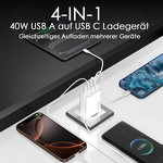USB C Charger - Manufacturer 40W 4-port PD USB-A Power Adapter iPhone16/15/14/13/12/11