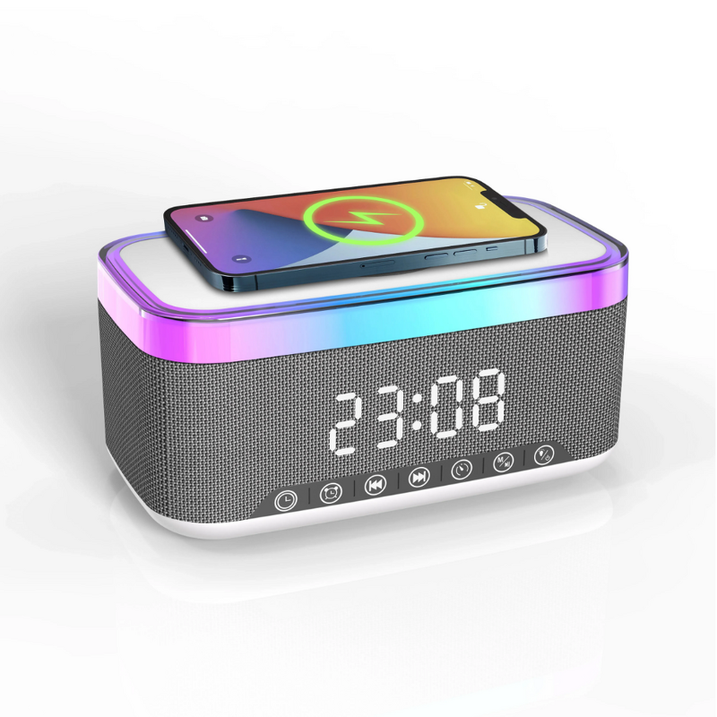 Alarm Clock Speaker - Manufacturer RGB LED Adjustable Wireless Charger FM Radio 6 in 1
