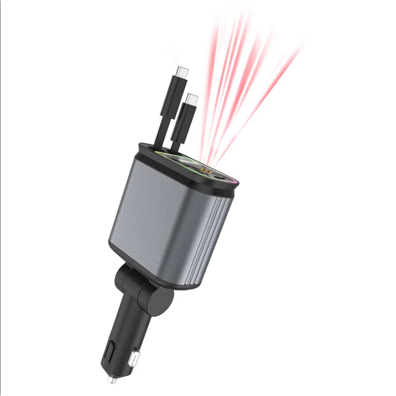 Car Charger - Manufacturer 2026 45W 4 in 1 PD Retractable LED Light Portable Fast Charger