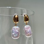 Pearl Earrings Manufacturer - 009E Baroque Drop Hoop Gold Plated for Women