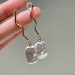 Pearl Earrings Manufacturer - 008E Baroque Drop Hoop Gold Plated for Women