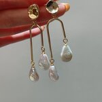 Pearl Earrings Manufacturer - 002E Baroque Drop Hoop Gold Plated for Women