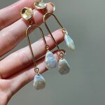 Pearl Earrings Manufacturer - 002E Baroque Drop Hoop Gold Plated for Women