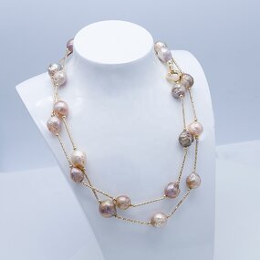 Pearl Necklace Manufacturer - 001N 9-12mm Edison Gold Plated for Women