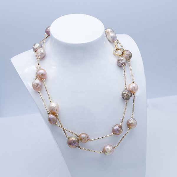 Pearl Necklace Manufacturer - 001N 9-12mm Edison Gold Plated for Women