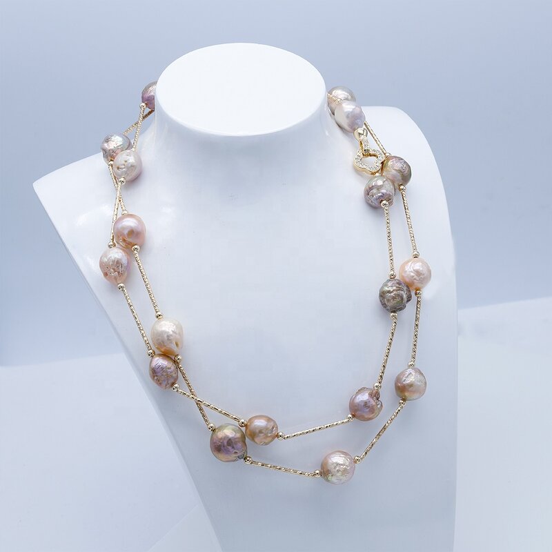 Pearl Necklace Manufacturer - 001N 9-12mm Edison Gold Plated for Women
