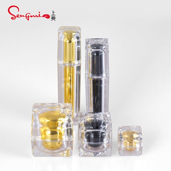 Cosmetic Set - Manufacturer 5g-50g Jar 15ml-100ml Square Matte Black Gold Plastic Set