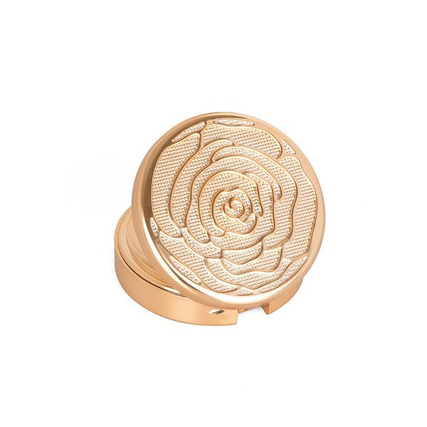 Compact Powder Case - Manufacturer Luxury Round Gold Rose Flower Engraved With Mirror