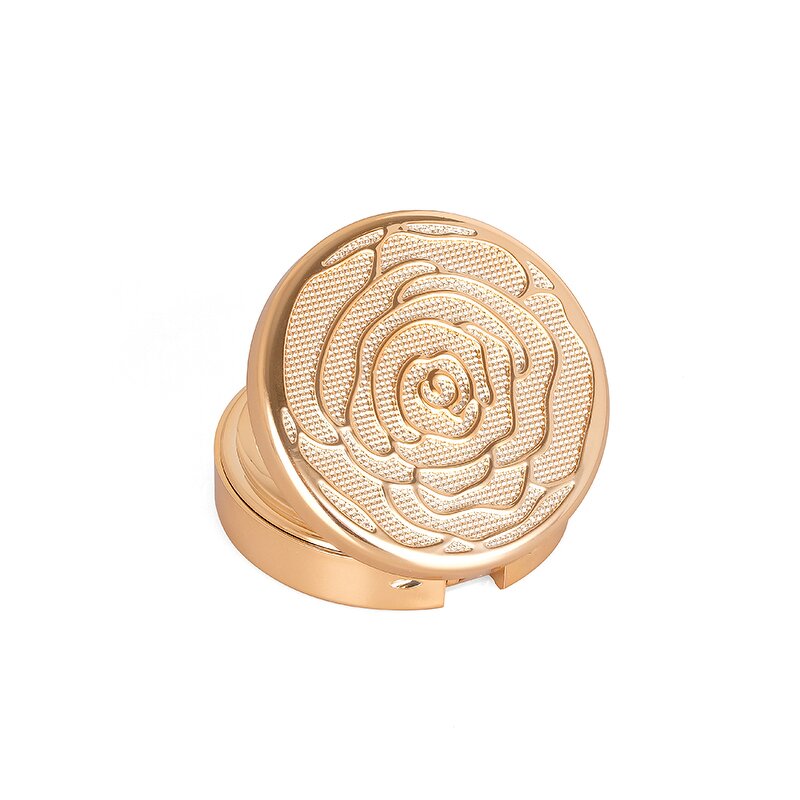 Compact Powder Case - Manufacturer Luxury Round Gold Rose Flower Engraved With Mirror