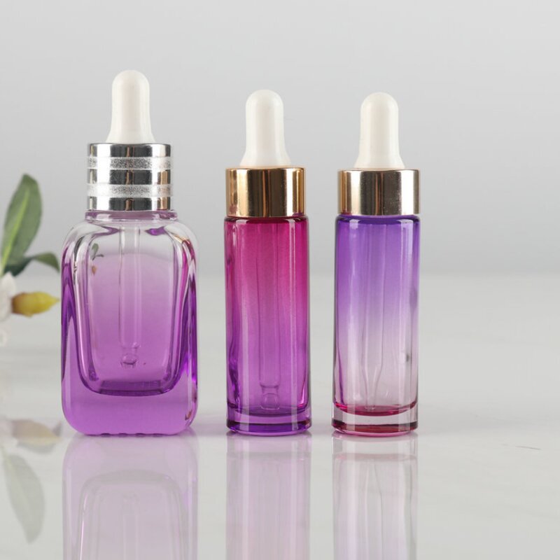 Serum Bottle - Manufacturer 30ml Hexagon Purple Pink Frosted Glass Face Oil Custom