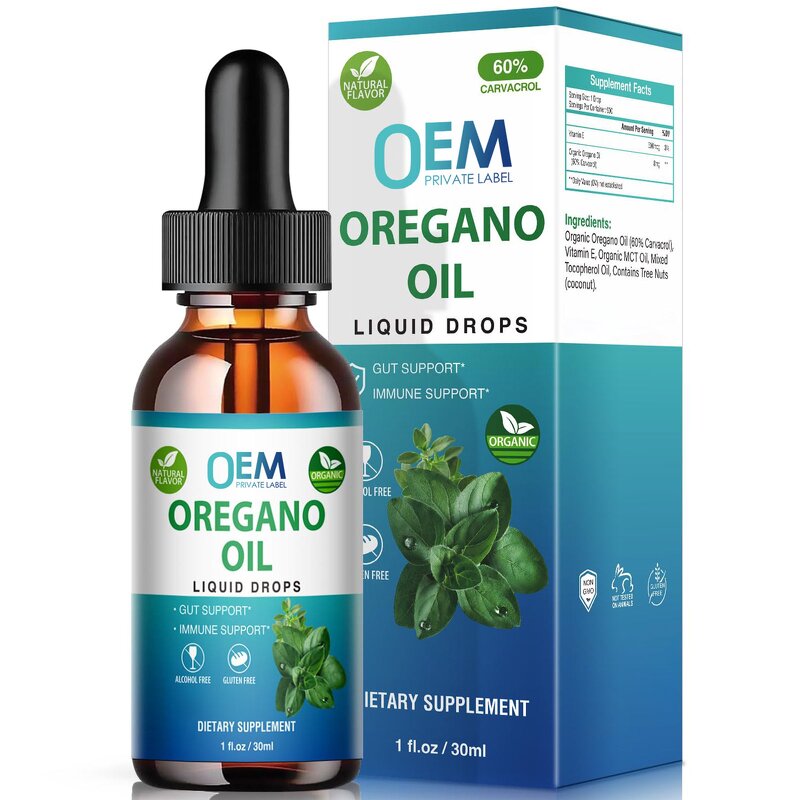 Oregano Oil Drops - Manufacturer OEM/ODM Organic 60%Carvacrol Vitamin E MCT