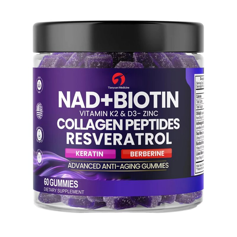 NAD+ Biotin Gummies - Manufacturer Tianyuan Collagen Resveratrol K2 D3 Zinc