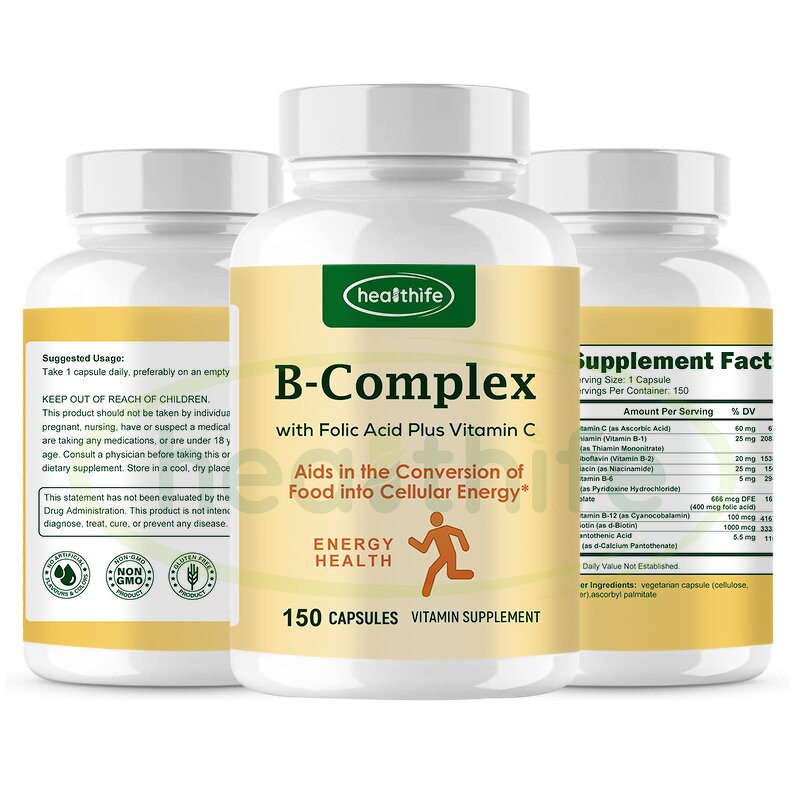 Vitamin B Complex Capsules Manufacturer - Healthife Energy Support with Vitamin C & Folic Acid