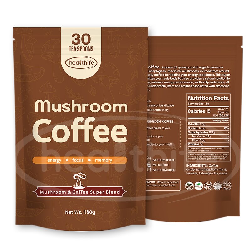 Mushroom Coffee Powder Manufacturer - Healthife 10 in 1 Instant Arabica Robusta Blend Organic