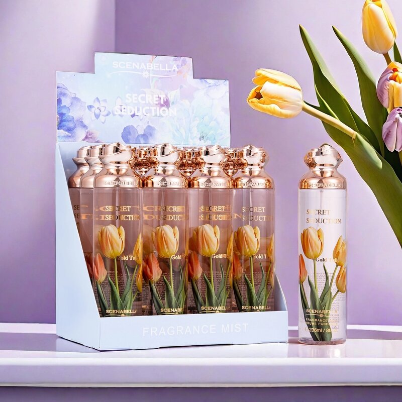Body Mist Manufacturer - New Arrival SCENABELLA 236ML Women's Romantic Tulip Scent with Flower-Shaped Cap