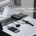 GaN Charger - AilesTecca 120W 5-Port USB C Compact for Office Travel Fast Charging