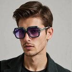 Sunglasses Manufacturer - Retro Rectangle Gradient Blue Metal UV400 for Men