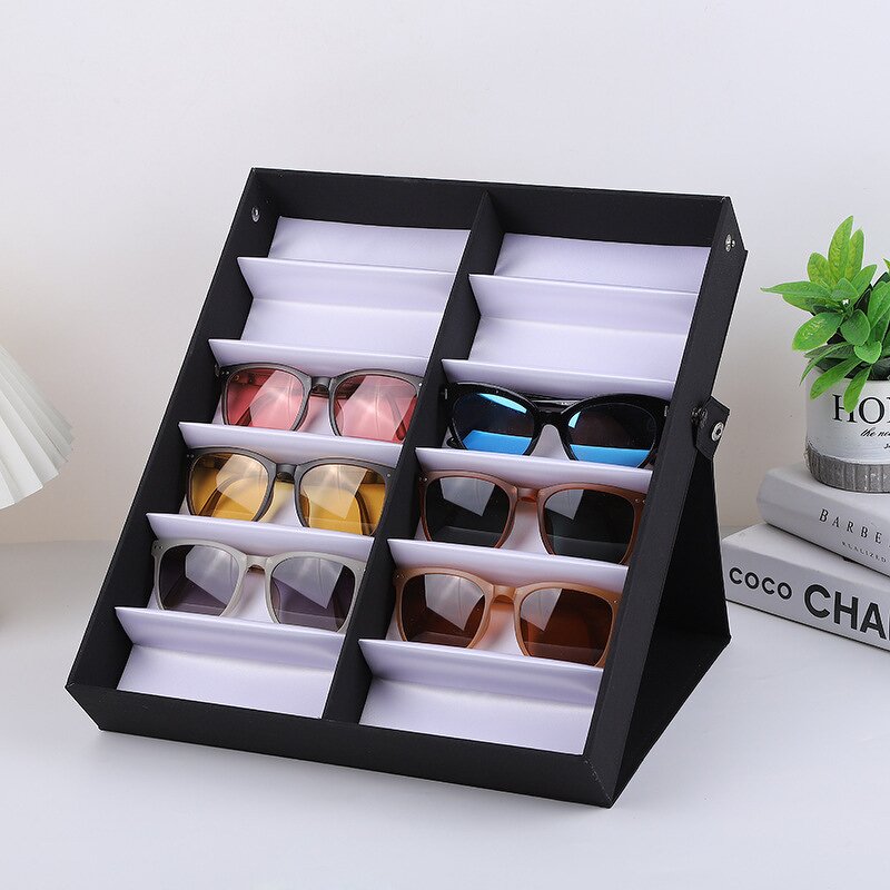 Display Case Manufacturer - Motech 12 Slot PU Leather Sunglasses Eyewear Storage