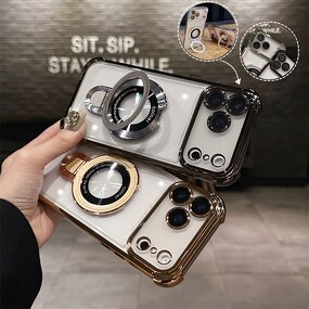 Phone Case Manufacturer - Fashion Plating Magnetic Bracket with Holder Stand Shockproof for iPhone 17 16 15 14 13 12 Pro Max