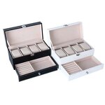 Jewelry Box Manufacturer - Men's Gift Box Double Layer PU Leather 4 Compartment Storage Protective for Rings Watches