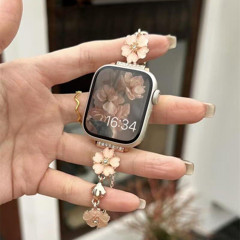 Watch Strap Manufacturer - High Quality Five Color Flower Opal Zinc Alloy Women's Chain for Apple Watch S10