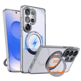 Phone Case Manufacturer - TPU Acrylic Metal Magnet Transparent Magnetic Bracket 360 Rotation Frosted for Samsung S26 Ultra