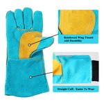 Welding Glove Manufacturer - Swelder 14" Length F8300 Factory Wholesale Light Blue Split Cowhide Leather