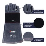 BBQ Grill Gloves Manufacturer - Swelder Premium 16inch Gauntlet Black Gray Double Reinforced Leather Heat Resistant