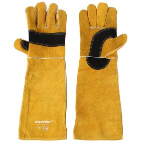 Animal Handling Gloves Manufacturer - SWELDER 23inch Yellow-Black Bite Proof Double Cowhide Leather for Dogs Cats