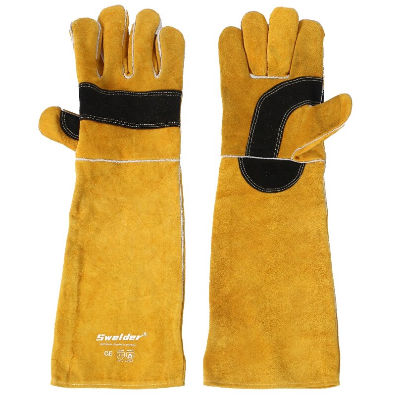 Animal Handling Gloves Manufacturer - SWELDER 23inch Yellow-Black Bite Proof Double Cowhide Leather for Dogs Cats