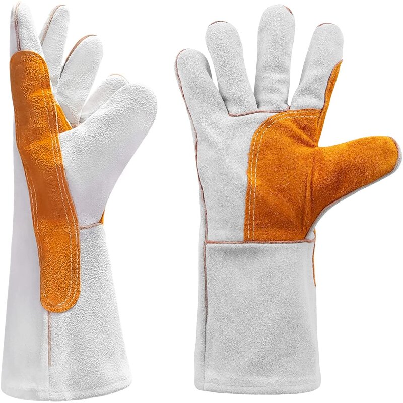 Welding Gloves Manufacturer - SWELDER 14INCH Gray Yellow Split Cowhide Leather with Cotton Liner