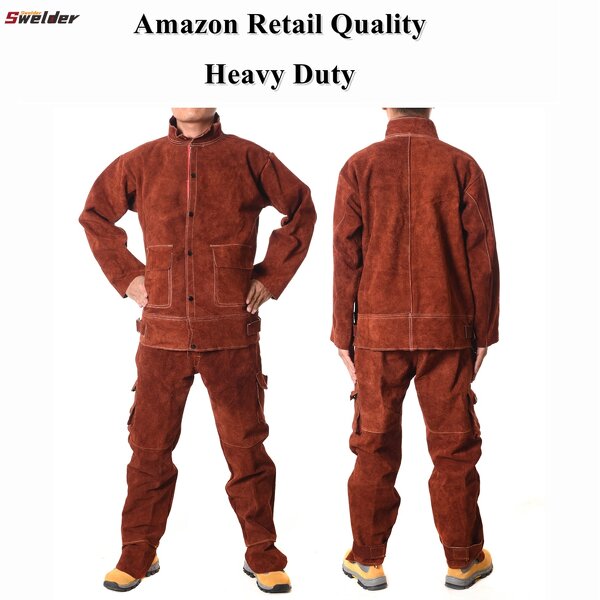 Welding Cloth Overall Manufacturer - Swelder 2025 Premium Brown Flame-Resistant Cow Leather Jacket and Pant