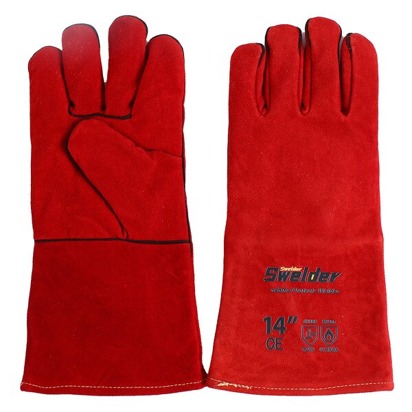 Welding Gloves Manufacturer - Swelder 14" Length F8100 Red Shoulder Split Cowhide with Reinforced Thumb