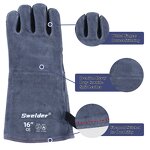 Welding Safety Gloves Manufacturer - Swelder Premium 16inch Black Gray Cowhide Leather Gauntlet for BBQ Welding