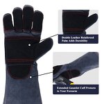 BBQ Grill Gloves Manufacturer - Swelder Premium 16inch Gauntlet Black Gray Double Reinforced Leather Heat Resistant