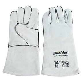 Welding Gloves Manufacturer - Swelder 14" Length F8800 Natural Shoulder Split Cowhide Heat Resistant Stick
