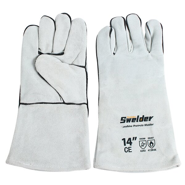 Welding Gloves Manufacturer - Swelder 14" Length F8800 Natural Shoulder Split Cowhide Heat Resistant Stick