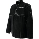 Welder Coat Jacket Manufacturer - Swelder Premium Safety Heat Flame Resistant Cowhide Leather Black with Sleeve