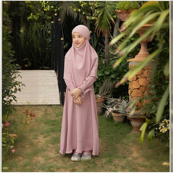 Kids Abaya - 2025 Black Pink Hoody Arabic Muslim Girls Eid Dress