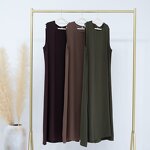 Inner Dress - 11 Colors Crinkle Fabric Abaya Under Slip Dress Muslim