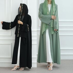 Abaya Manufacturer - Embroidered Nida Open Kimono Latest Eid Dubai Arabic