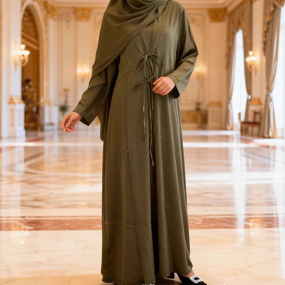 Abaya Manufacturer - Silk-like 2 Piece Open Abaya Inner Dress Set K113 Saudi