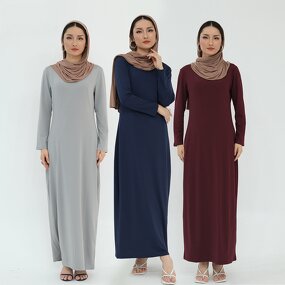 Inner Dress - 5 Colors Long Sleeve Milky Knitted Under Abaya Muslim