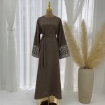 Abaya Manufacturer - 3 Colors Polyester Linen Embroidered Ramadan Eid Dress