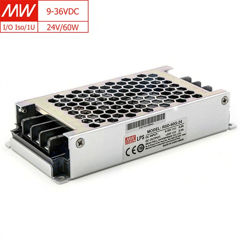 DC-DC Converter Manufacturer - MEAN WELL RSD-60G-24 60W 90% Eff. for Rail Systems & Industrial Automation