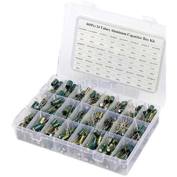 Capacitor Kit - 460PCS Green 6.3V-50V Electrolytic Capacitor 24 Kits