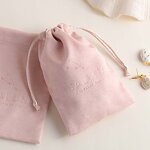 Jewelry Pouch Manufacturer - Custom Logo Deboss Pink Suede Jewelry Drawstring Bag