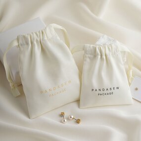 Satin Pouch Manufacturer - Custom Logo Beige Dense Silk Satin Drawstring Jewelry Pouch