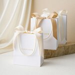 Paper Bag Manufacturer - Custom Logo White Gift Bag Ribbon Rope Kraft Handle Shopping